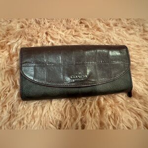 Coach burgundy croc embossed leather and brown CC signature large wallet